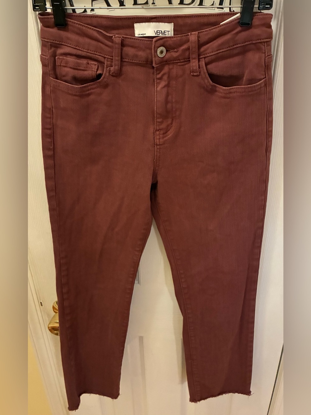 Vervet High-Rise Ankle Skinny Jeans,  Maroon Burgundy